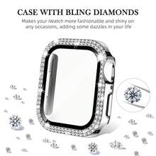 1 件組帶螢幕保護膜強化玻璃系列 9/8/7/6/5/4,閃亮水晶水鑽超薄桿全覆蓋女式女孩保護套 40 毫米 41 毫米 44 毫米 45 毫米 - 銀色 - 查看 2