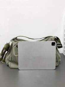 冬季新款簡約時尚男士肩袋,大容量戶外旅行運動商務斜跨包 - 綠色 - 查看 7