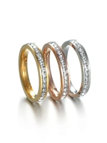 1個鈦鋼單排金色/銀色/玫瑰金色戒指,帶有簡約星空設計 - 金色 - 查看 4