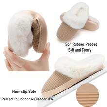 DRSLPAR Comfy House Slippers For Women Fuzzy Memory Foam Slippers Cozy Slip On Outdoor Indoor Warm Fleece Lined Bedroom Shoes - 卡其色 - 查看 10