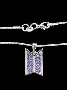 Collar plateado Bangtan con pendiente de diamantes sintéticos morados - Morado - Ver 3