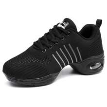 Women's Jazz Shoes Lace-Up Sneakers - Breathable Air Cushion Lady Split Sole Athletic Walking Dance Shoes Platform - Một màu đen - Xem 1