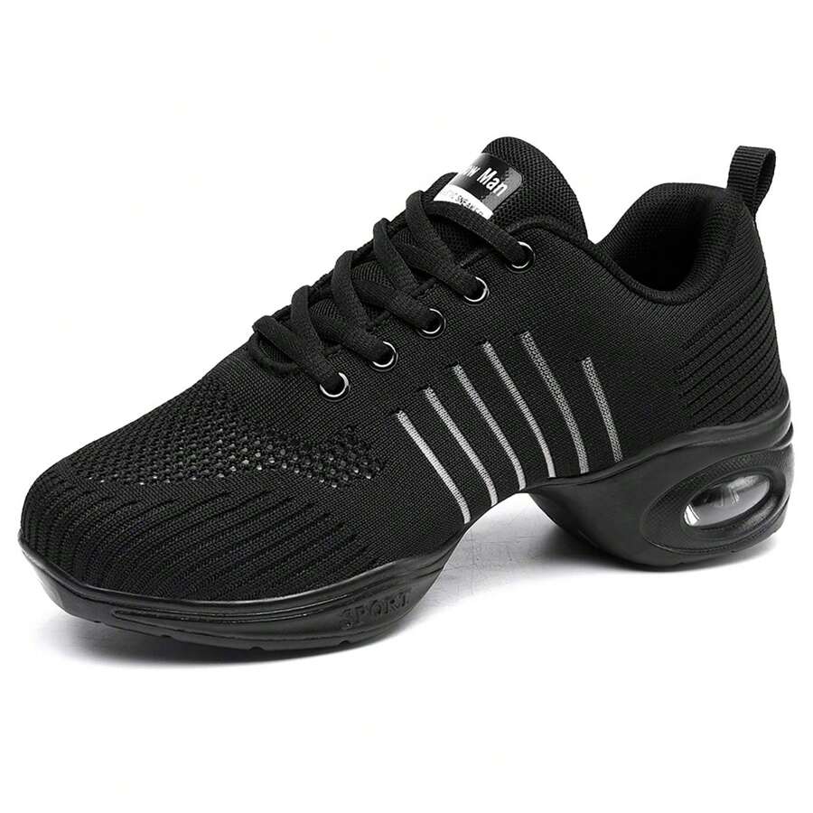 Women's Jazz Shoes Lace-Up Sneakers - Breathable Air Cushion Lady Split Sole Athletic Walking Dance Shoes Platform - Một màu đen - Xem 1