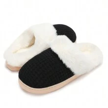 DRSLPAR Comfy House Slippers For Women Fuzzy Memory Foam Slippers Cozy Slip On Outdoor Indoor Warm Fleece Lined Bedroom Shoes - 黑色 - 查看 4