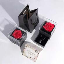1入組鑲有鑽石的心形項鍊套裝,附有禮物盒,人造玫瑰假日禮物,送給女友的情人節慶祝禮物,附有禮物袋和卡片,優雅的新潮流情侶禮物,女性時尚休閒珠寶,新年紀念禮物,情人節禮物 - 黑色 - 查看 5