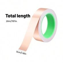 雙面導電銅箔膠帶,自粘屏蔽膠帶,emi屏蔽膠帶,耐高溫銅箔膠帶,適用於電路修復、吉他、接地、焊接(30 Mm X 20 M)