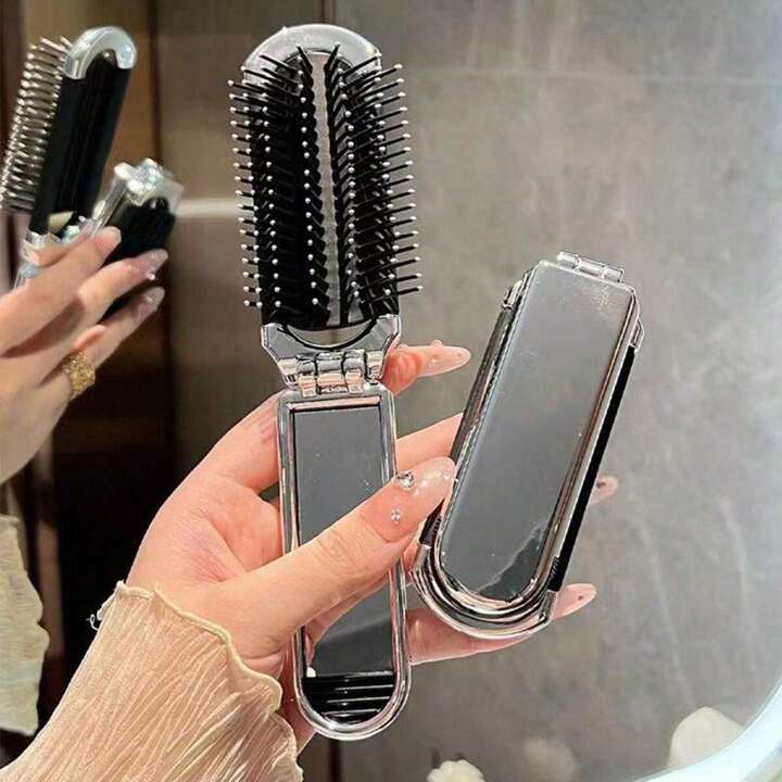 SAMZO 4本 鏡付き 直し 折りたたみヘアブラシ ミラー付き