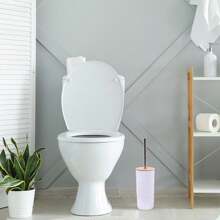 1pc, 9PCS Bathroom Accessories Set, Bathroom Decor, Plastic & Bamboo Bath Ensemble Kit with Lotion Dispenser, Toothbrush Holder, Toothbrush Cup, Soap Dish, Toilet Brush & Holder, Trash Can, Birthday, holiday, housewarming, Christmas gift set, Available in three colors: black, and white - White - View 8