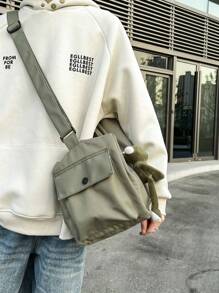 冬季新款簡約時尚男士肩袋,大容量戶外旅行運動商務斜跨包 - 綠色 - 查看 3