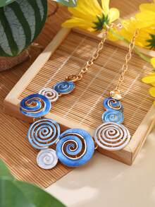 1 件项链和 1 对耳环奢华创意原创锌合金圆线 O 形链首饰套装适合女士和女孩伴娘礼物