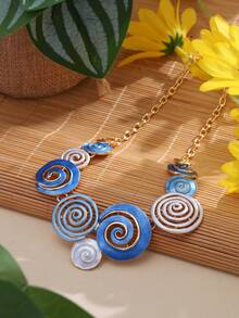 1 件项链和 1 对耳环奢华创意原创锌合金圆线 O 形链首饰套装适合女士和女孩伴娘礼物