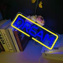 CTTNLS LED 霓虹灯“梦想”墙标，适用于酷炫灯光、墙面艺术、卧室装饰、家居饰品、派对和节日装饰、客厅装饰、儿童房、游戏室、男人窝、酒吧装饰 - 彩色 - 查看 4