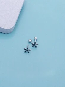 1pair Fashionable Simple Stainless Steel Stud Earrings, Unisex, Cool All-Match Ear Jewelry - Love Money - View 2