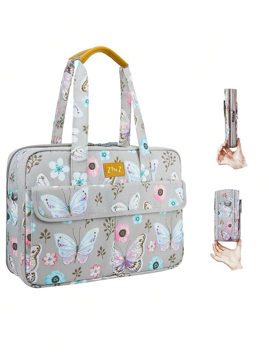 Super Slim & Expandable 14-15 Inch Laptop Tote Bag, Anti Theft Shoulder Bag - Pansies - View 1