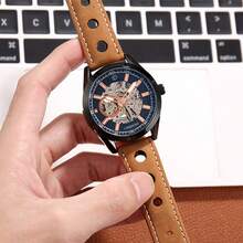 FENSIR 1入組男士機械手錶復古時尚雕空陀飛輪自動上鍊手錶,帶夜光和黑色皮帶 - 完美適用於歐美風格的日常服裝和裝飾 - 黑色 - 查看 9