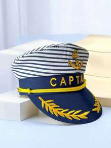 One Piece Men Women Boys Girls Universal Adjustable Blue White Stripe Color Embroidered Anchor Blue Band White Polyester Navy Hat Yacht Captain Hat Blue Sailing Hat Women Sailor Hat Versatile Useful Masquerade Nautical Boat Party Must Have Carnival Theme Party Cosplay Suitable For Kids And Adult Yacht Hat Embroidered Sailor Captain Hat - Blue and White - View 1