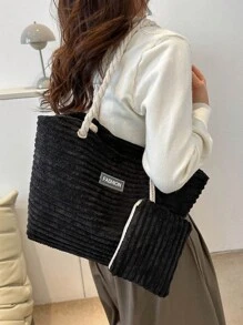 丝绒女包2023新款欧美时尚手提包女士单肩腋下包大容量托特包 - 黑色 - 查看 3