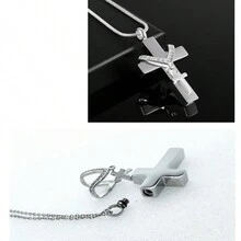 Colgante urna relicario de cremación/Nápoles cruz cremación joyería colgante ceniza relicario urna cremación relicario joyería funeraria - Plateado - Ver 2