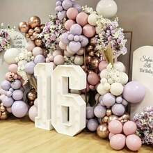 146pcs, Double Layer Filled Lavender Pink Balloons & Flower Garland Kit, Suitable For Wedding, Princess Birthday Party Decoration - Purple - View 5