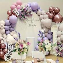 146pcs, Double Layer Filled Lavender Pink Balloons & Flower Garland Kit, Suitable For Wedding, Princess Birthday Party Decoration - Purple - View 3