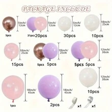 146pcs, Double Layer Filled Lavender Pink Balloons & Flower Garland Kit, Suitable For Wedding, Princess Birthday Party Decoration - Purple - View 2