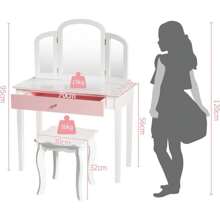 2 In 1 Children's Dressing Table/Desk, Dressing Table & Chair, Cosmetic Table With Removable 3-Fold Mirror & Drawer, Padded Stool, Made Of Wood, In Country House Style, For Children's Room (White)
