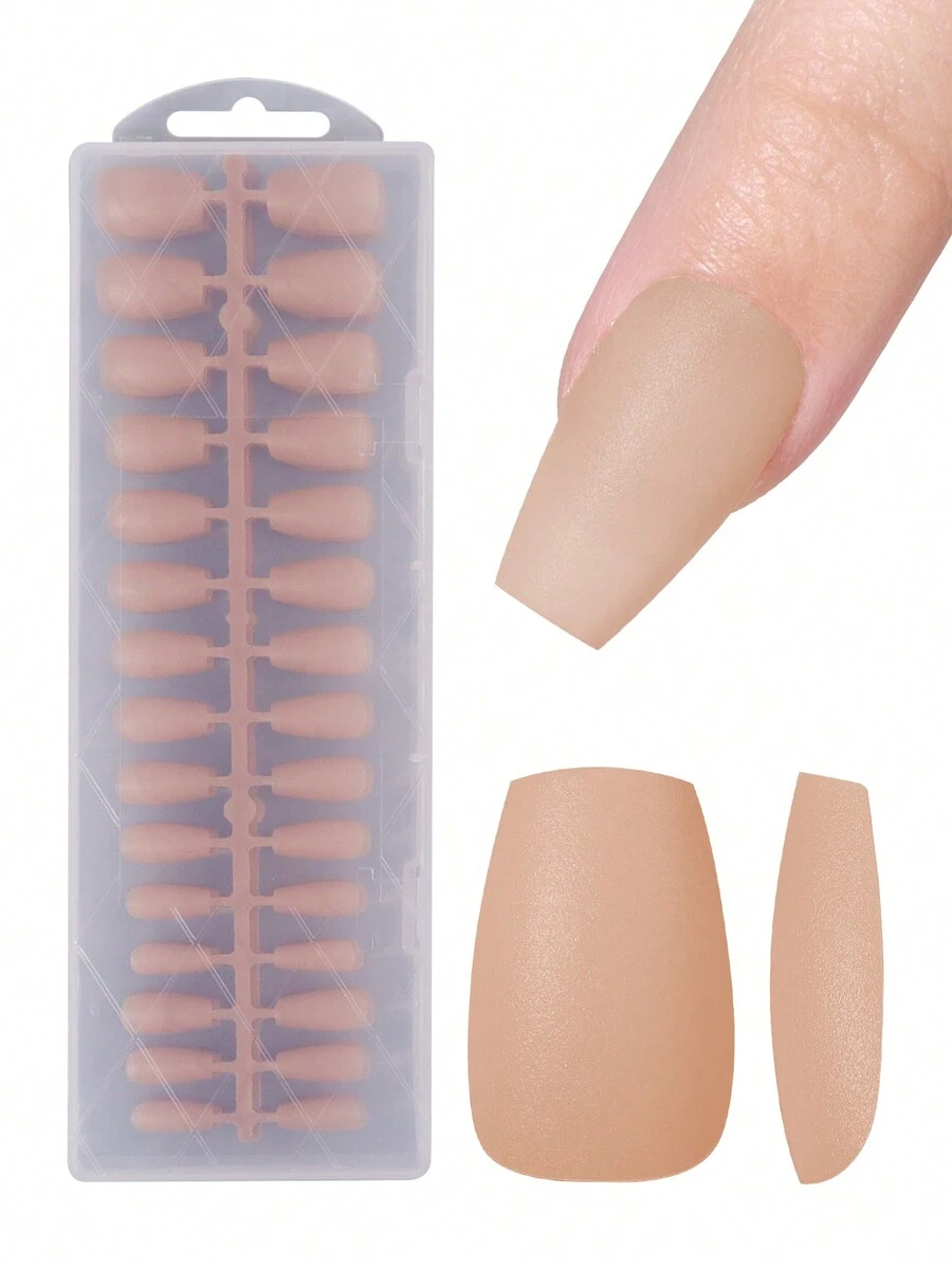 240 cái/hộp Ngắn Hình thang Chuyên nghiệp Ánh sáng & Gầy Màu Quả mơ Có màu sắc Mờ Liền mạch Móng giả Nguyên chất Màu sắc Nhấn-Bật Nghệ thuật làm móng Nhắc - Màu be - Xem 1