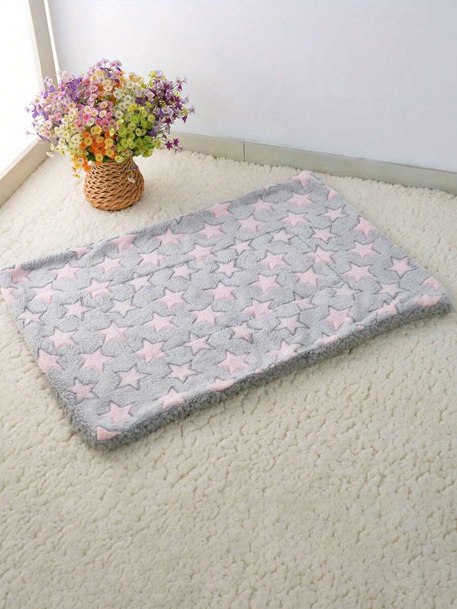 HOLAPET 1pc Printed Double-Layer Thickened Warm Pet Blanket Suitable For Small And Medium-Sized Cats And Dogs To Sleep All Seasons - Pink - View 1
