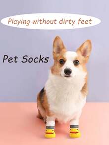 4pcs Pet Paw Protection Dog Socks For Toy Dogs, Small Dogs And Cat, Non-Slip Pet Socks Christmas Pet Gift - Yellow - View 4