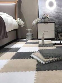12pcs/pack 30*30cm Carpet Patchwork Mat, Removable And Washable, Suitable For Living Room & Bedroom&pet - Grey - View 9