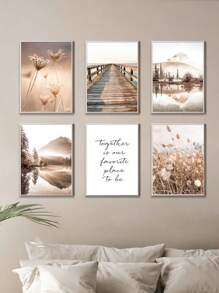 6 Piezas Pinturas De Pared Beige, Arte De Pared De Paisaje, Imágenes De Impresión Botánica, Posters De Lienzo De Hierba Seca Para Decoración De La Pared De La Sala De Estar, Sin Marco