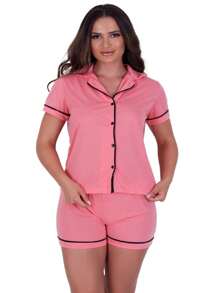 Kit 2 Pijamas com Gola Manga Curta Com Botões Linha Noite