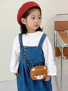 1 件时尚可爱动物造型 PU 材质拉链开合女孩斜挎包适合儿童适合日常外出时尚校园适合搭配衣服 - 棕色 - 查看 2