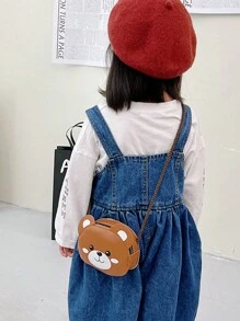 1 件时尚可爱动物造型 PU 材质拉链开合女孩斜挎包适合儿童适合日常外出时尚校园适合搭配衣服 - 棕色 - 查看 3