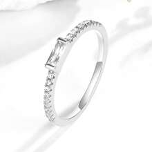 925銀鍍白金方形立方氧化鋯石戒指,男女通用,日常佩戴戒指,生日禮物,週年紀念禮物,情侶戒指,訂婚戒指 - 白色 - 查看 2