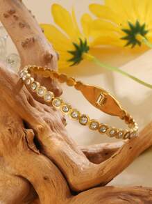 1 Stück Modische Edelstahlgold & Strass Dekor Sternform Offene Armspange Armband Für Frauen, Mädchen Straßenkleidung, Brautjungferngeschenk