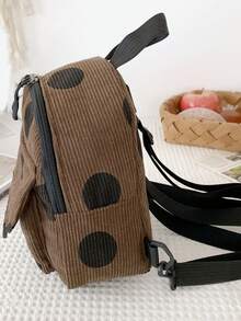 灯芯绒迷你背包,ins风格超受欢迎的可爱多功能通勤化妆包,复古简约小钱包旅行包 - 棕色 - 查看 7