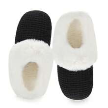DRSLPAR Comfy House Slippers For Women Fuzzy Memory Foam Slippers Cozy Slip On Outdoor Indoor Warm Fleece Lined Bedroom Shoes - 黑色 - 查看 3