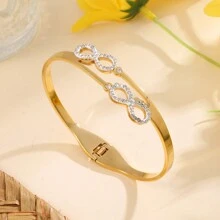 1 Stück Modische Edelstahlgold & Strass Dekor Sternform Offene Armspange Armband Für Frauen, Mädchen Straßenkleidung, Brautjungferngeschenk