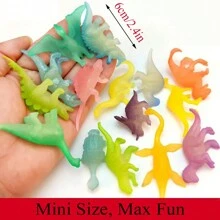 16pcs Glow In Dark Mini Dinosaur Figures, Birthday Party Favors Supplies Dino Cupcake Toppers, Easter Basket Stuffers Pinata Goody Fillers Classroom Prizes Treasure Box Gifts