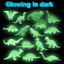 16pcs Glow In Dark Mini Dinosaur Figures, Birthday Party Favors Supplies Dino Cupcake Toppers, Easter Basket Stuffers Pinata Goody Fillers Classroom Prizes Treasure Box Gifts