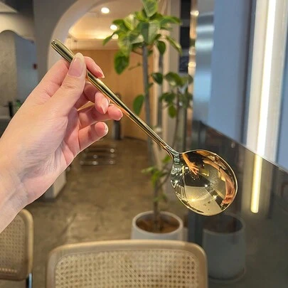 1 pezzo Cucchiaio rotondo in acciaio inox 304 di colore dorato, per ristorante, cucina, regalo di Natale, forniture scolastiche