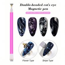 XEIJAYI 1pc Nail Art Magnetic Pen 3D Cat Eye Design Dual-Ended Magnet Wand Gel Nail Polish Magic Manicure DIY&Salon Tools - Pink - View 3