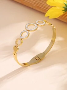 1 Stück Modische Edelstahlgold & Strass Dekor Sternform Offene Armspange Armband Für Frauen, Mädchen Straßenkleidung, Brautjungferngeschenk