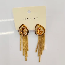 1對金色菱形流蘇耳環 - 淺粉色 - 查看 6