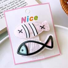 1套/2件创意奶油粉色和蓝色亚克力鱼形发夹，鳄鱼夹，适合儿童和青少年的可爱发饰 - 彩色 - 查看 1