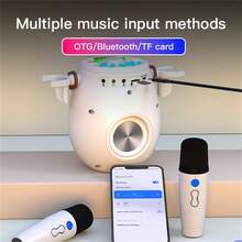 新型音效卡揚聲器組合,附無線麥克風,適用於室內/室外現場直播和便攜式卡拉 Ok - 黑色 - 查看 6