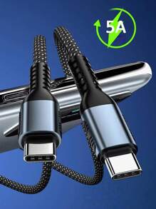 1pc Cáp sạc nhanh Type-C kép C sang C Chống mài mòn Bện 100W Cáp sạc nhanh Type-C kép Cáp sạc nhanh 2m Cáp dữ liệu 5A Tốc độ truyền 480Mbps Thích hợp cho điện thoại di động IPad Máy tính xách tay - màu đen - Xem 2