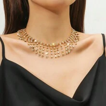 1pc European & American Fashion Tassel Full Rhinestone Necklace, Super Shiny Elegant Luxurious Choker, French Luxe Elegant Neck Chain, Unique Creative New Rhinestone Crystal Necklace Jewelry For Women, Versatile Matching Evening Dress, Engagement Wedding, Adjustable Length - Tassel Claw Chain Collarbone Chain - View 12