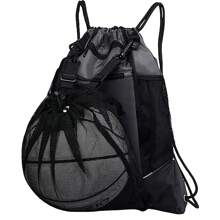 ANTSAY Mochila de baloncesto con cordón, Bolsa de viaje de doble hombro, Bolsa de gimnasio de malla de gran capacidad, impermeable y plegable con compartimento para balón, para camping, deporte - Gris - Ver 1